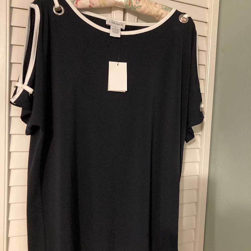 Navy nautical style top Carmen size L